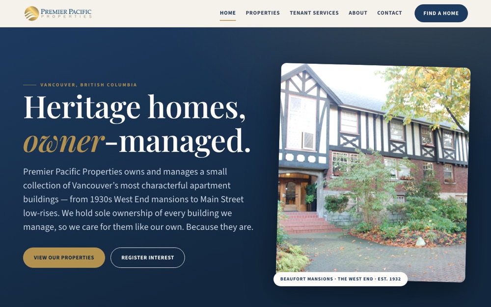 The rebuilt Premier Pacific Properties website
