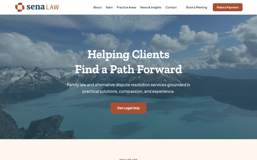 Screenshot of the Sena Law website
